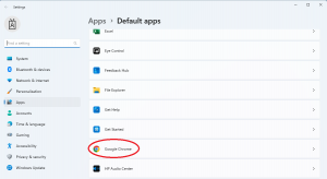 Screenshot of Windows 11 desktop window for default apps settings. 